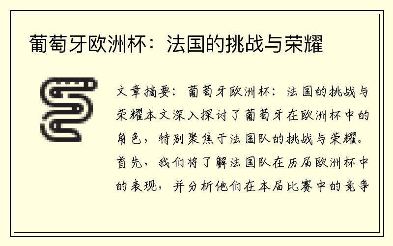 葡萄牙欧洲杯：法国的挑战与荣耀