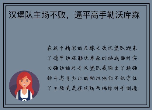 汉堡队主场不败，逼平高手勒沃库森